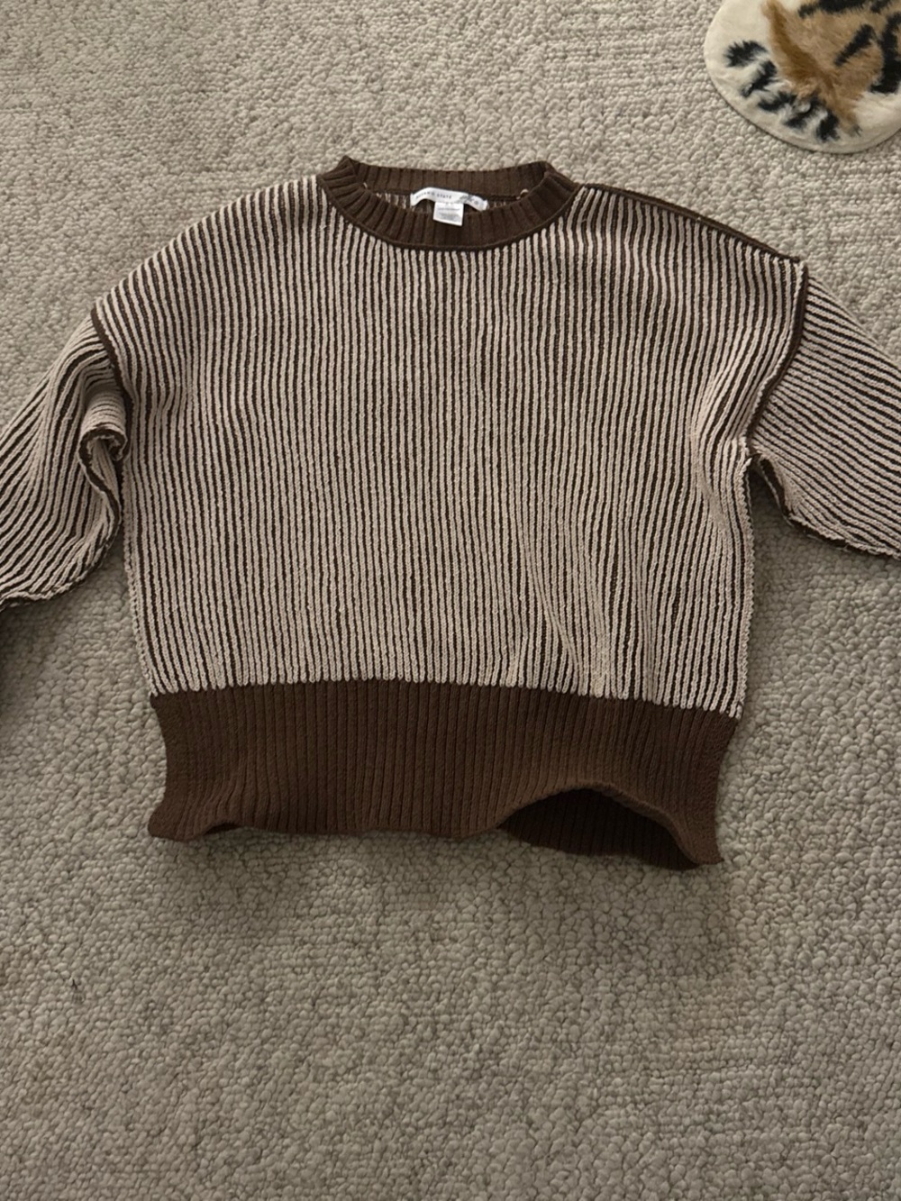 Altar'd State Brown & Cream Ribbed Crewneck Sweater